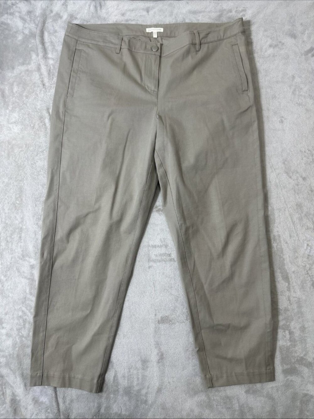 Eileen Fisher Pants Womens XL Organic Cotton Khaki Crop Ankle Straight Leg